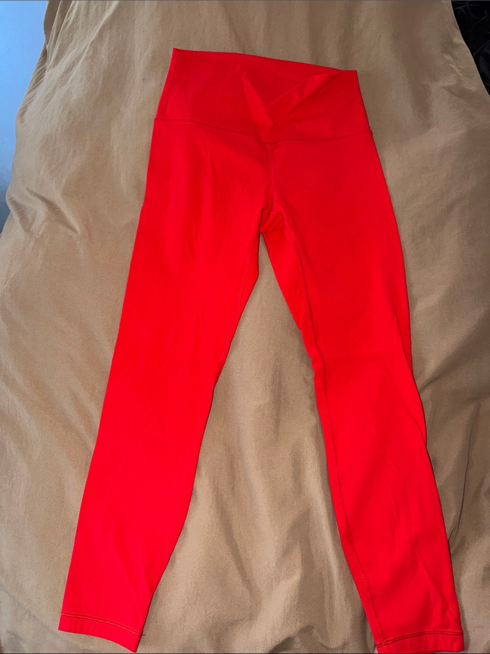 High-Waist Red Leggings with Fold-Over Waistband